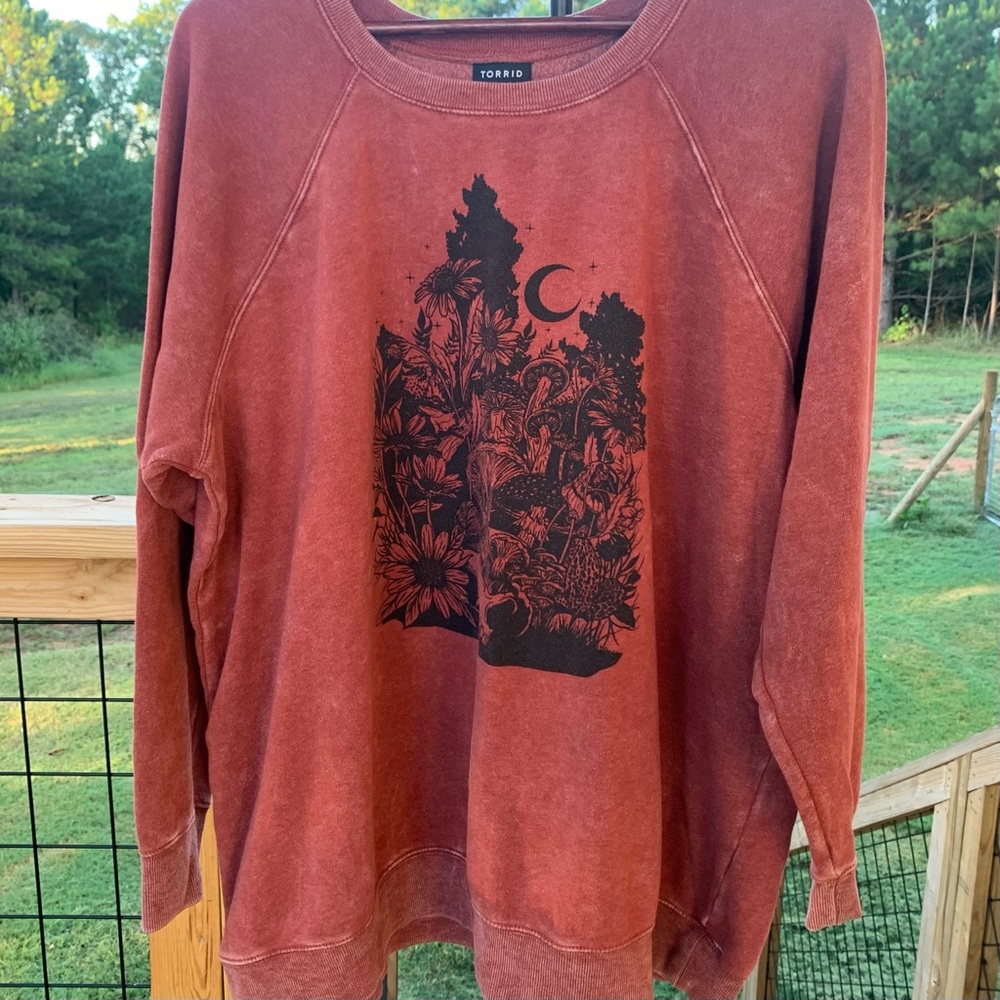 Torrid Harvest Burgundy Brick Graphic Mineral Wash Sweatshirt Size2X VGUC